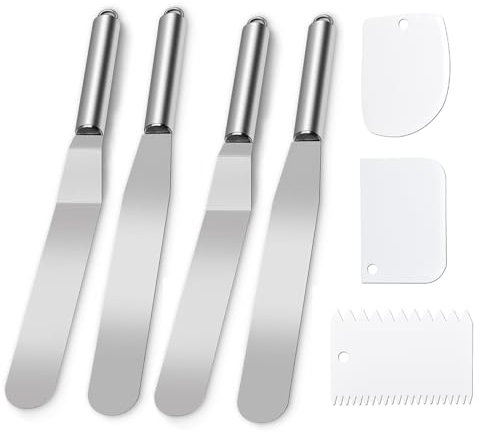 NCZCDZSW 4 Stück Winkelpalette Torte 8 Zoll Tortenmesser Set mit 3 Kunststoffschaber Edelstahl Tortenspachtel Streichpalette Für Torten Kuchenspachtel zum Backen Torten Selber Machen Tortendekoration