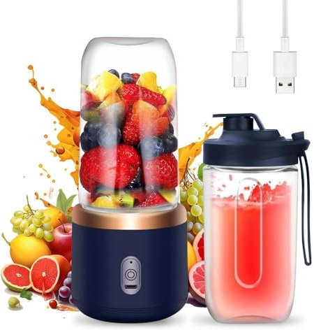 yotutun Batidora Portátil, Mini Licuadora de 400ml Recargable USB Batidora Smoothie con 6 Cuchillas Smoothie Maker para Zumos Batidos Mini Batidora Portatil para Viajes, Deportes y Camping (Blau)