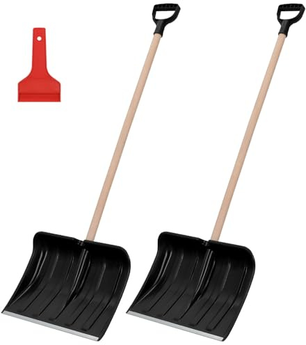 KOTARBAU® Lot de 2 pelles à neige pour voiture 40 cm avec manche en bois de 131 cm + grattoir à glace pour voiture pour déneigement de voiture avec lèvre en caoutchouc