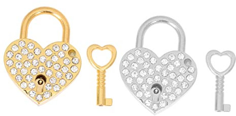jojofuny 2 Stück Herzschlösser Mit Schlüssel Strass Herzvorhängeschlösser Liebesschloss Für Paare Tragbar Zinklegierung Silber Und Gold