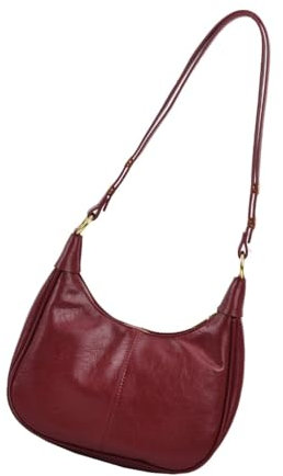 Borsa a tracolla da donna a mezzaluna per autunno e inverno, borsa a tracolla in pelle PU, borsa retrò per viaggi quotidiani, Borgogna