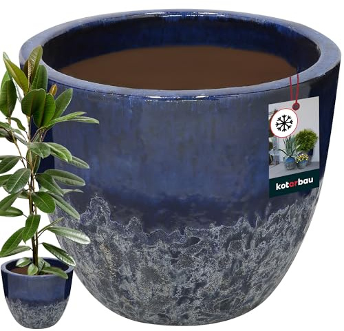 KOTARBAU® Blumenkübel Höhe 41 cm ⌀ 46 cm Blumentopf Dunkelblau Keramik Pflanzkübel frostsicher Übertöpfe für draußen Flower Pot Outdoor & Indoor Pflanzkübel innen außen