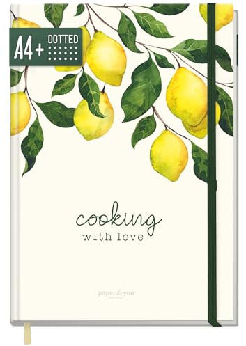 paper&you® Dotted Journal A4+ med elastiskt band Cooking with Love 156 sidor, prickad anteckningsbok, skissbok, dagbok - hållbar & klimatvänlig