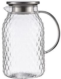 Jarra para jugo de 1.9 L, botella de agua de vidrio transparente con tapa de acero inoxidable, jarra agua nevera, vidrio resistente para té helado, jugo y té caliente