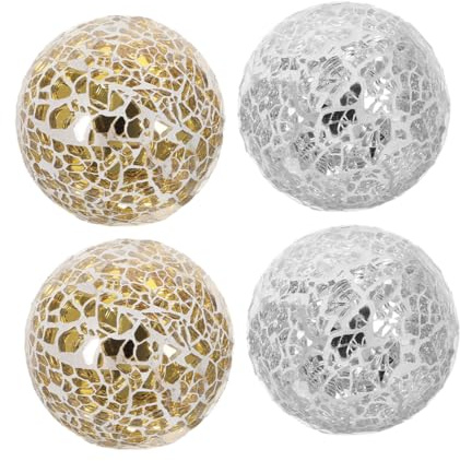 TOPPERFUN 4 Bolas Decorativas Esféricas de Vidrio Diseño Craquelado para Centro de Mesa, Fáciles de Limpiar Decorar Múltiples Ambientes