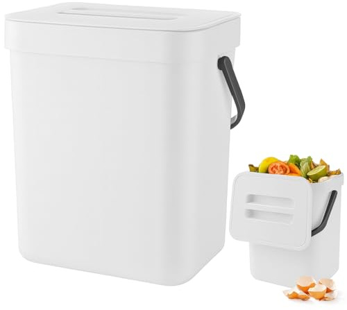 Zyluniy Poubelle Compost Cuisine 3L, Petit Seau à Compost de Cuisine, Poubelles à Suspendre, Poubelle Bio,Poubelles à Compast pour Plan de Travail, Récipient avec Couvercle, Composteur Intérieur,Blanc