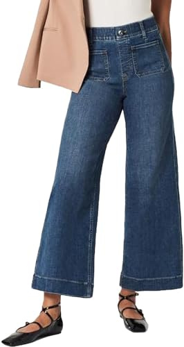 Uwdiohq Vaqueros de Bolsillo Grandes con Pierna Ancha y Recta Color Liso para Primavera Verano Mujer Vestido Mujer Sexy New Jeans Pantalones De Trabajo Pantalon Vaquero Elasticos Push Up Blancos