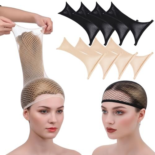 Sibba 8 PCS Haarnetz für Frauen Perücken Lang Nylon Wig Caps Damen Dehnbare Unterziehhaube Atmungsaktive Elastische Perückennetz mit offenem Ende Perückenkappe Weaving Net Perückenkappen Perückekappe