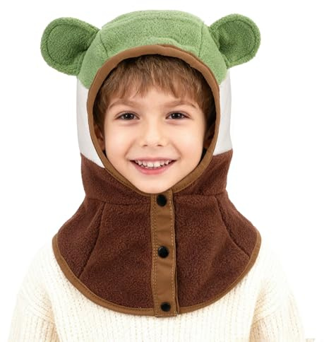 AYPOW Kids Balaclava Thermal Fleece Winter Hat 4-10 Years, Windproof Warm Neck Warmer Snood, Adjustable Soft Hood Hat Cap Scarf Set for Boys Girls Outdoor Sports Cycling Running Hiking
