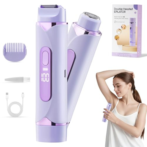 Bikini Trimmer Damen Elektrischer 2026 Neuestes Modell, 2-in-1 Doppelkopf-Rasierer damen intimbereich, Wiederaufladbarer Tragbarer Wasserdichter Schmerzfreier, für Gesicht, Arm, Bein.