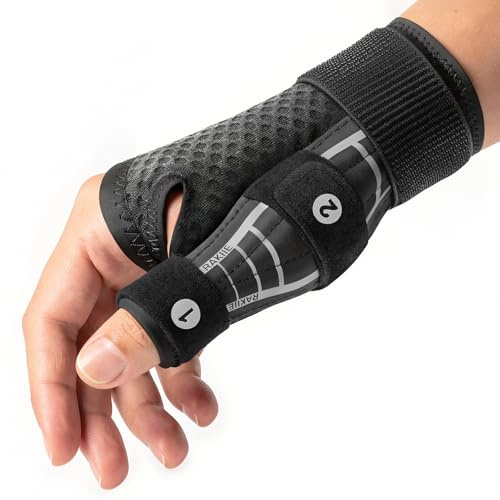 Rakiie Ergonomische Daumenbandage Rechts und Links, Daumenbandage mit 2 Stützstäben, Handbandage Handgelenk für Damen und Herren, Handgelenkstütze für Handflächenumfang (Grau, S/M)