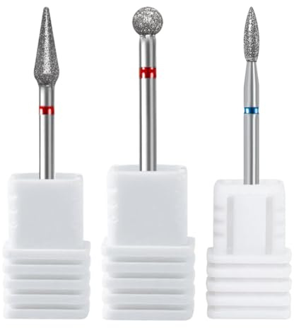 CATZUM 3 PCS Fresas de Diamante para Uñas Set Todo en Uno para Preparación de Uñas en Salones de Manicura Eliminación de Cutículas con Cabezas Esféricas y en Forma de Llama (3 Modelos)