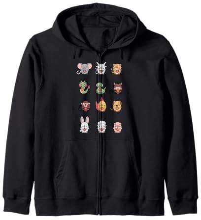 Joli Signe du Zodiaque Chinois - Symbole Lunaire et Chinois du Nouvel an Sweat à Capuche