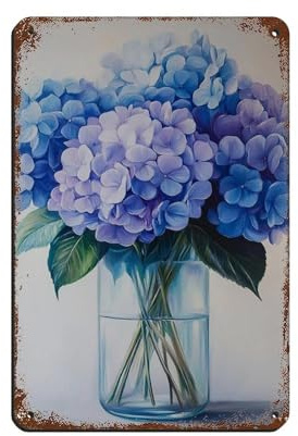 Blechschild mit Hortensien-Blumenstrauß, Vintage, Metall, Pub, Club, Café, Bar, Zuhause, Wandkunst, Dekoration, Poster, Retro, 20 x 30 cm
