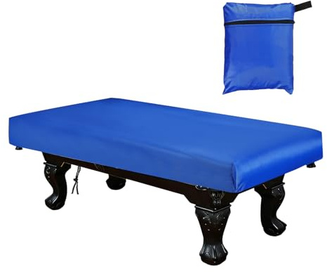 YELARXI Billiard Pool Table Cover, Waterproof Dustproof Billiards Accessories with Storage Bag, 8 ft & Oxford & Silver-Plated & Blue - Fitting For(Snooker Billiard Table/Outdoor/Indoor)