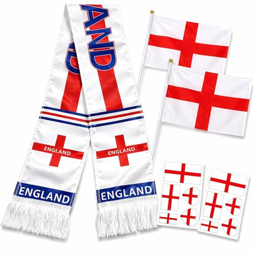 poweybshin 7 PCS England Bucket Hat Fan Set, Team gb, England 2026 Merchandise, England Cap with Scarf Flags Stickers and Glasses, For Men Women Match Day Travel Parties