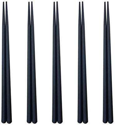GATHINESS Bacchette Sushi Esagonali in Plastica Nero, 5 Paia di Bacchette Resistenti e Antiscottatura per Casa e Cibo Asiatico
