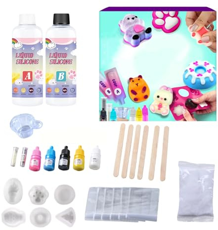 DIY Taba Squishy Making Kit für Kinder, 1:1 Silikon Knete Set mit 6 Formen, Farben, Glitzer & Glow Effekt, Anti-Stress Squishy Spielzeug Bastelset, Geschenk für Mädchen Jungen ab 6 Jahren