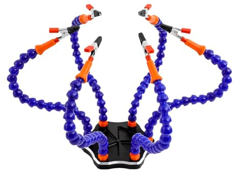 RjcdOPL Helping Hands Soldering Station, Six Hand Soldering Tool, 6 Flexible Helping Arms with 360° Swivelling Clips, Sturdy Aluminium Base, for Electronic Repair and Jewellery Soldering