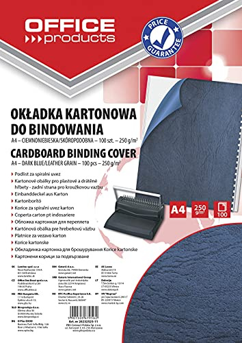 Couvertures de reliure Produits de bureau Carton A4 250 g/m² 100 pièces Simili cuir Bleu foncé/Présentation/Type pour reliure/Kind-Back, Carton/Matériau/Carton/Couleur-Bleu foncé/Format-A4