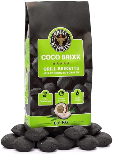 Grill Republic Kokos Briketts Grillbriketts Kokoskohlen für Den Kugel- und Standgrill | Nachhaltig, Hoher Heizwert und 3X Längere Brenndauer | 8,5kg …