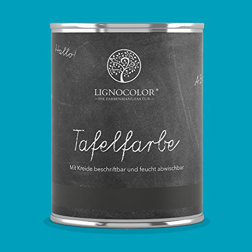 Lignocolor Tafelfarbe Tafellack 750 ml (Blue Lagoon 04) | Matte Tafelfarbe auf Wasserbasis für echten Tafel-Look – mit Kreide beschriftbar und wieder feucht abwischbar.