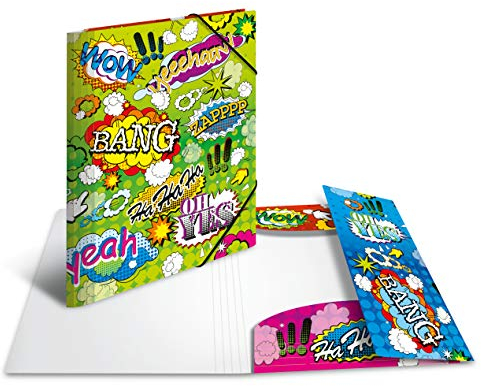HERMA Sammelmappe A4 Comic, Kinder Eckspanner-Mappe aus Kunststoff mit Kunst Motiv, Gummizug, Innenklappen und Innendruck für Jungen und Mädchen