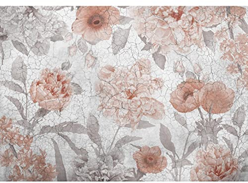 Runa Art Fototapete Blumen Pfingstrosen Betonwand 352 x 250 cm Vlies Tapeten XXL Moderne Wandtapete Wohnzimmer Schlafzimmer Rot Grau 9417011a