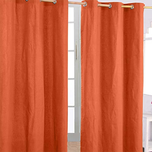 Homescapes 2er Set eifarbige Ösen Gardinen je B137 x L182 cm aus 100% Baumwolle, blickdichte Vorhänge/Dekoschals/Ösenvorhänge für Wohnzimmer oder Küche, Terrakotta