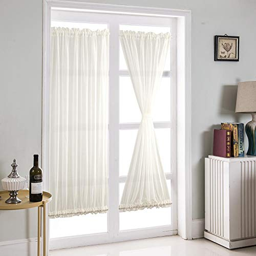 Boyouth Türvorhang mit Zwei Stangen, transparent, Voile, Weiß Modern 64 x 183 cm-2 Panels weiß