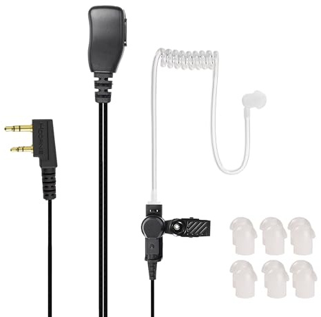 Hoornie Headset für Kenwood Funkgeräte mit rundem Ansteckmikrofon | Kompatibel mit TK-3201, TK-3301, TK-3401D, TK-3501, TK-3701D, NX-220, NX-320 und mehr! | Vergoldeter Stecker + 10x Ohrstöpsel