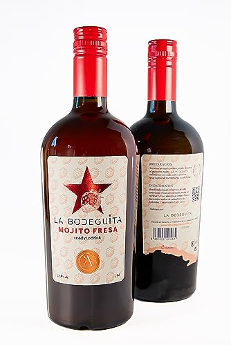 a Bodeguita Mojito Fresa Artesano Premezclado – Ready to Drink elaborado con ron dorado mediterráneo, fresas nacionales, menta y limón – 2x75 cl