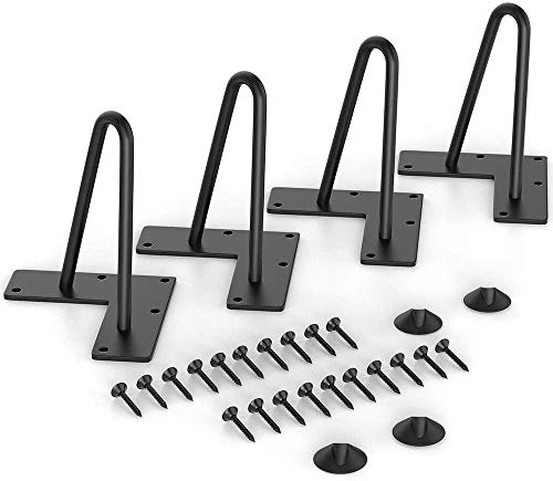 WINSOON 4er Set Haarnadel Tischbeine 10cm Metall Hairpin Legs DIY Tischbein | Möbelfüße Tischkufen aus Stahl mit Bodenschoner und Schrauben Verfügbar für Schreibtisch Esstisch, Couchtisch, Tisch