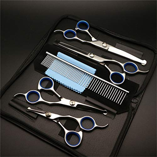 Pet Grooming Scissors Kit, Professional Hair Cutting Thinning Haircut Tools Stainless Steel Trimmer for Dog & Cat (Various Sizes), Safety Round Tip,Blue