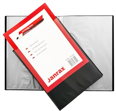 Janrax A3 Präsentationsbuch mit 20 Hüllen, Schwarz, 40 Seiten, Professionell