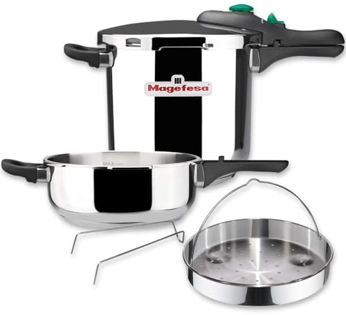 Magefesa DYNAMIC - Set Ollas Express Rápidas de 3L + 6L + Cestillo, Acero Inoxidable 18/10, Eficiencia Energética, Todo tipo de cocinas, Inducción