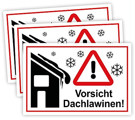 STROBO 3 Stück Vorsicht Dachlawinen! Warnschild | Stabile 3mm Hartschaumplatte als 30x20cm Schild mit UV-Schutz für den Außenbereich