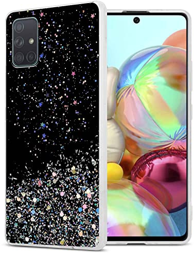 Cadorabo Hülle kompatibel mit Samsung Galaxy A71 4G Rundumschutz TPU Silikon Case Mädchen Glitzer Strass Design Slim Kratzfest Weiche Gummi Bling Schutzhülle für Samsung Galaxy A71 4G in Schwarz