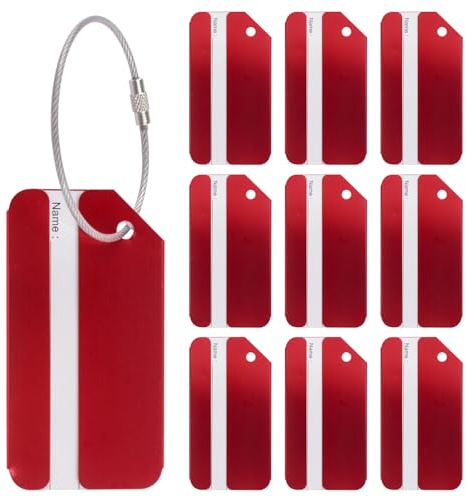 WANDIC Kofferanhänger, 10 Stück Rote Aluminiumlegierung Reisetaschenanhänger Mit Namensausweis, Kofferetiketten Aus Metall Mit Schlüsselring Für Das Reisegeschäft