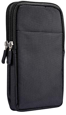 Burlife Riñonera para Teléfono Celular Hombre, Funda con Clip para Cinturón para Móvil Negro, Vertical Bolsa de Cintura Cartera Universal con Mosquetón Cremallera Monedero Bolsillo Bolso de Mano