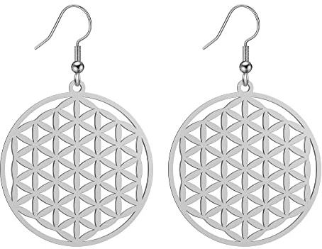 Amaxer Boucles d'oreilles pendantes en forme de fleur de vie - Mandala - Géométrie sacrée - Protection - Évidée