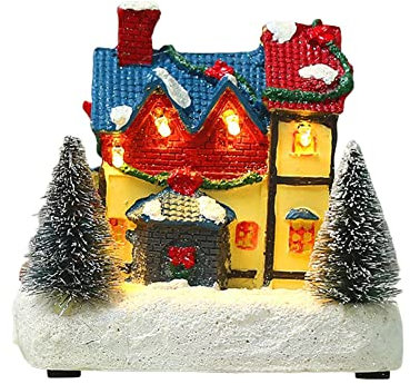 JAWSEU Weihnachtsdorf mit LED Beleuchtung und Musik, Weihnachtslaterne Led, Weihnachtsdeko Lichterkette Weihnachten Basteln, Miniatur Retro Weihnachtsdorf Deko Weihnachtsdeko