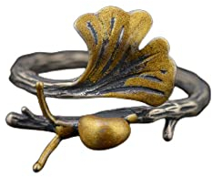 HGJH Ring Aus 925Er Sterlingsilber, Verstellbare Ringe Für Damen Ginkgo Biloba 925 Sterling Silber Schnecken Matt Vintage Alte Ewigkeitsringe Vergoldete Trauringe Versprechen Ringe Für Mädchen Damen
