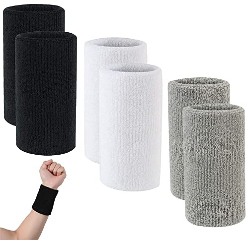 Serre-Poignets Bracelets, 6 Pièces Bracelet De Sport Absorbants, Bandeau De Poignet 15 x 8 Cm, Pour Yoga, Basket-Ball, Vélo, Jogging, Football, Tennis