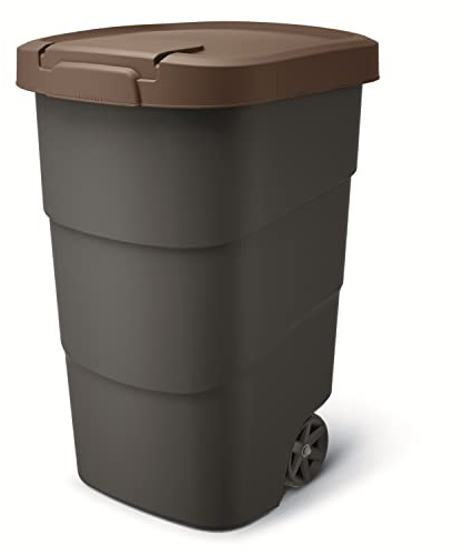 Prosperplast Wheeler Poubelle universelle avec roulettes et couvercle 95 l Marron