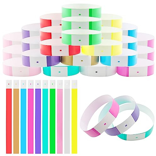 DAKFOOK 1000 Stück 10 Farben Armbänder für Veranstaltungen, wasserdichte Neon-Papier-Armbänder, bunte Eintrittsarmbänder, Papierarmbänder für Veranstaltungen, Club, Konzert, Partyzubehör