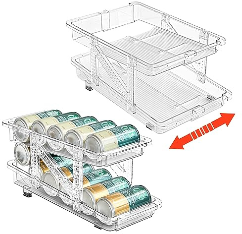 Ynelyase Soda Can Dispenser Organizer for Refrigerator and Pop Can Holders Drink Storage Wide Adjustable (2-Pack Clear)