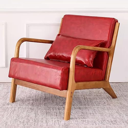 YCKEGEW Gepolstert Moderner Akzentstuhl Sessel Mit Holzbeinen,Leder Beistellstuhl Für Wohnzimmer, Sitz Und Rückenlehne Gepolstert, Lesesessel Einzelsofa (Color : Red)