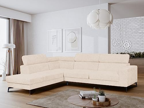 sesto senso Modernes Ecksofa – Große Couch auf Metallbeinen – L-förmiges Sofa für Wohnzimmer mit verstellbaren Kopfstützen – Stilvoller Komfort