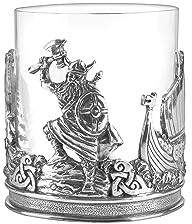 A E Williams Verre à whisky avec motif viking en étain | Base à fond lourd | Grand verre en cristal | Verre à vin, cocktail, bourbon | Cadeau unique pour homme pour fête d'anniversaire